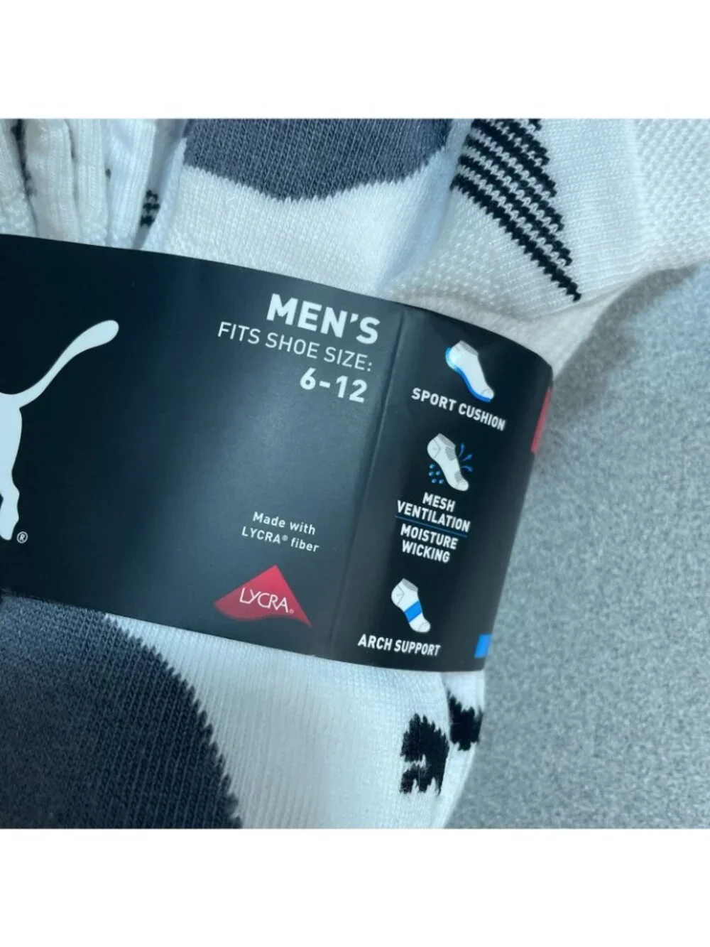 NWT Puma Men's 6-12 10-Pair No Show Socks CoolMax Moisture-Wicking Lycra Blend
